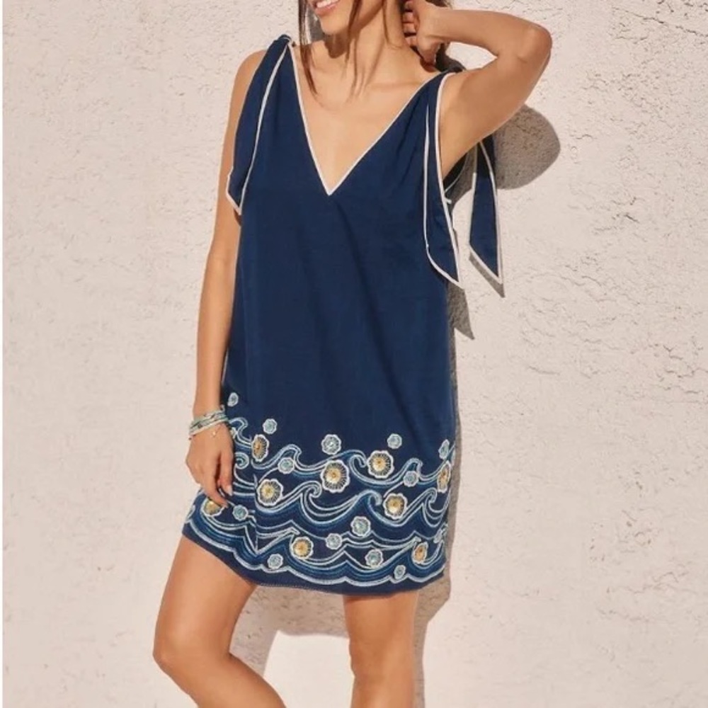By Anthropologie Embroidered Wave Mini Dress